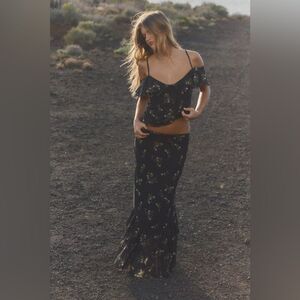 ZARA PRINTED TULLE RUFFLE SKIRT